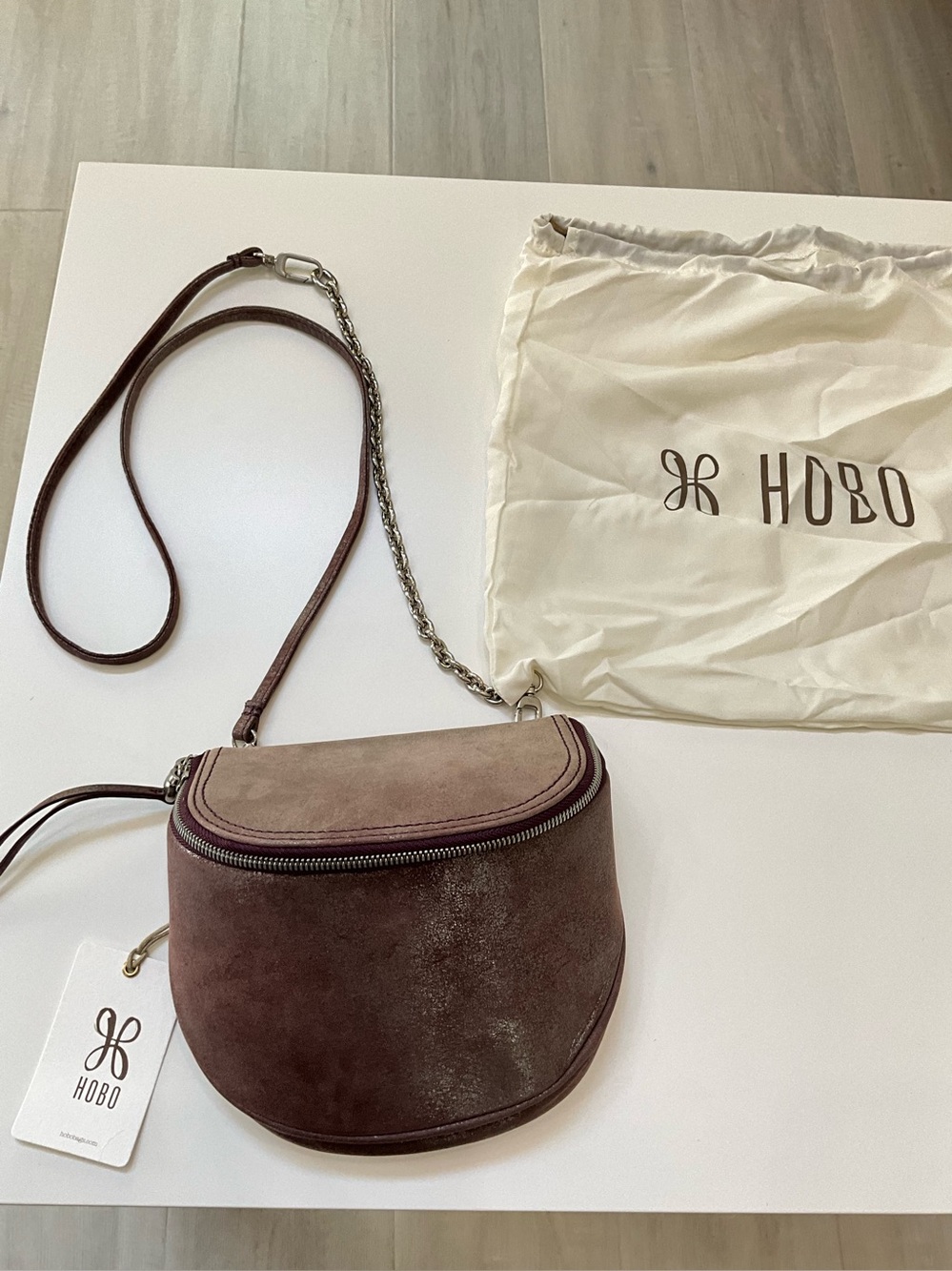 HOBO Foster Leather Crossbody Bag Plum Graphite NWT Saddle Convertible